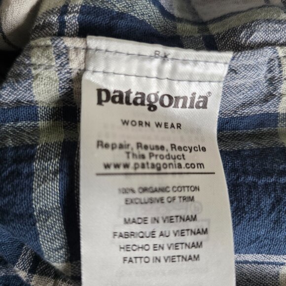 Patagonia Shirt Mens XL Blue Tan Plaid Organic Cotton Short Sleeve Button Up - Picture 7 of 7